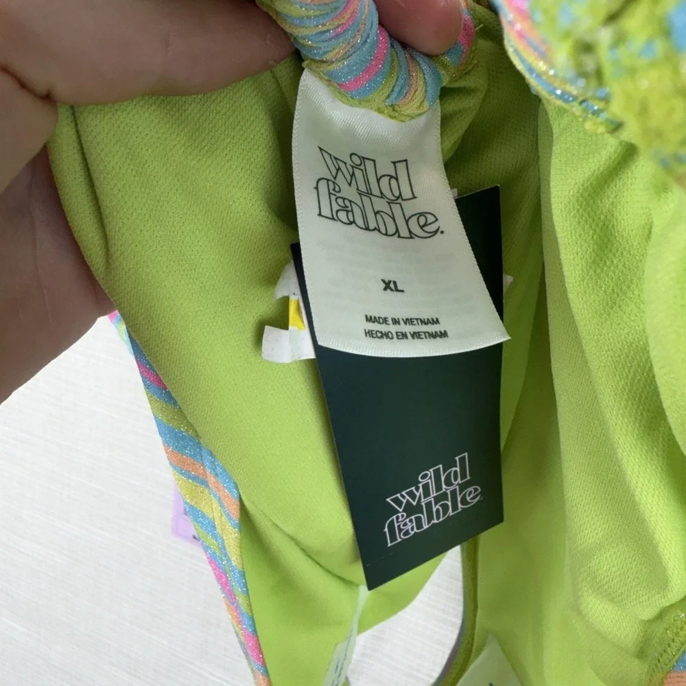 Wild‎ Fable Bikini Swimsuit Set Womens XL Multicolor Stripe Glitter 2 Piece NWT